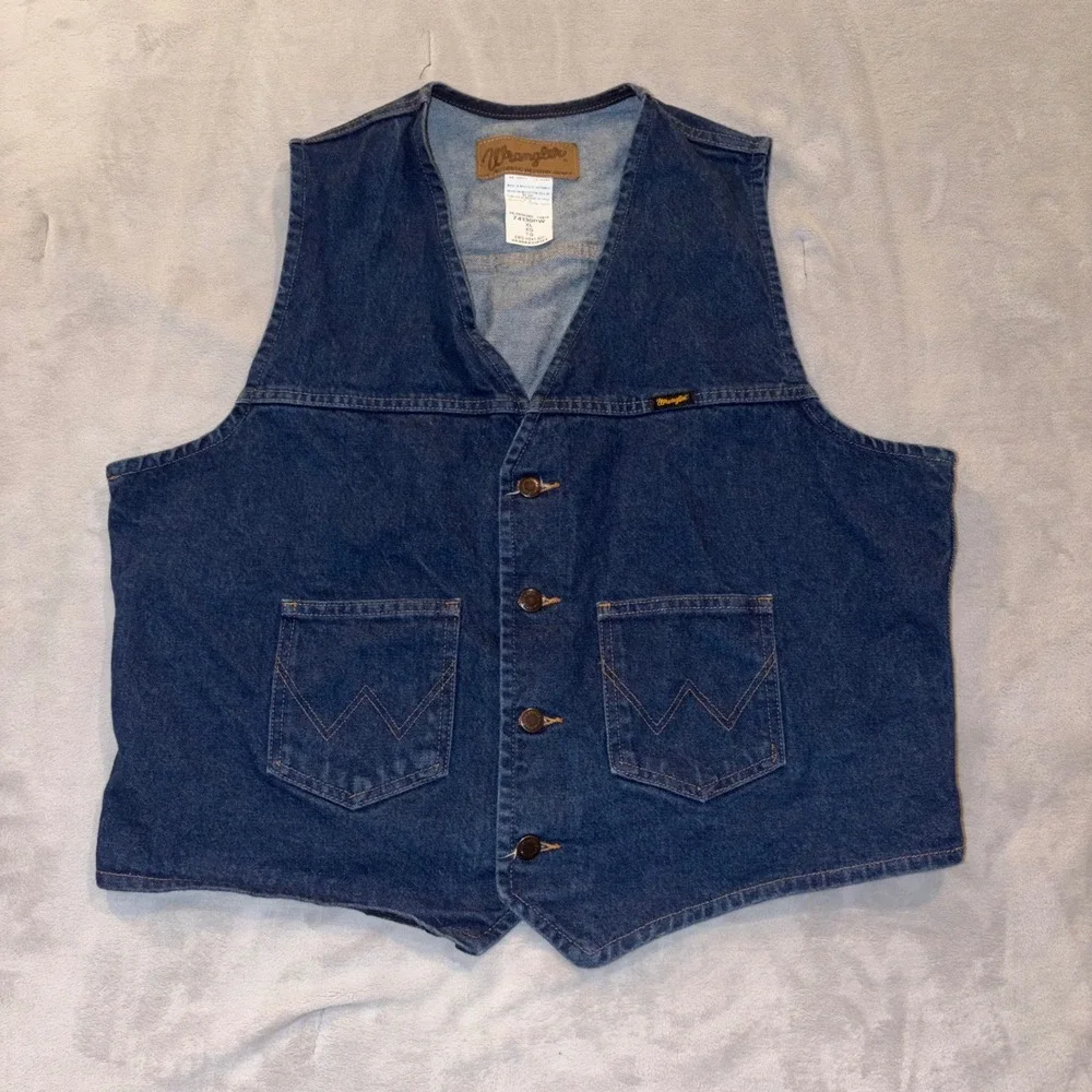 Vintage Wrangler Denim Vest XL Western Cowboy‎ Trucker Blue Jean Button 74130PW